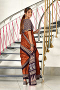 Orange Bandhani Hand Block Print Mulmul Cotton Sarees Saree With Blouse Piece