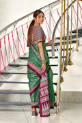 Green Bandhani Hand Block Print Mulmul Cotton Sarees Saree With Blouse Piece