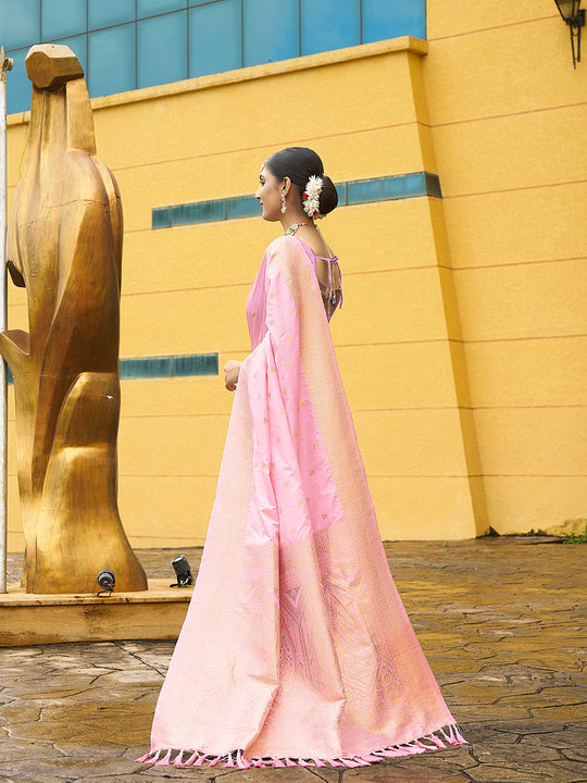 Nylon Jacquard Banarasi Silk Saree With Blouse Piece