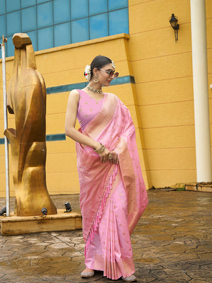 Nylon Jacquard Banarasi Silk Saree With Blouse Piece