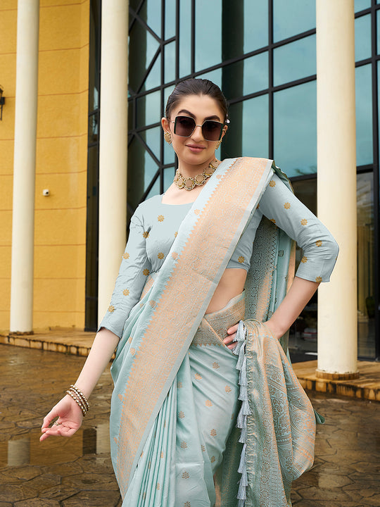 Nylon Jacquard Banarasi Silk Saree With Blouse Piece