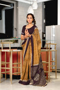 Mustard Mulmul Cotton Hand Block Print Sarees Saree With Blouse Piece