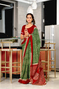 Green Mulmul Cotton Hand Block Print Sarees Saree With Blouse Piece