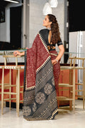 Red Mulmul Cotton Hand Block Print Sarees Saree With Blouse Piece