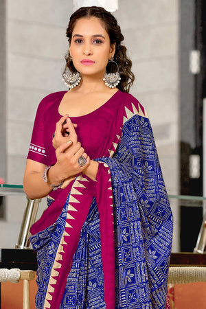 Blue Mulmul Cotton Hand Block Print Sarees Saree With Blouse Piece