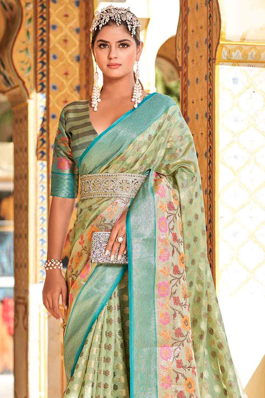 Lime Green Banarasi Saree