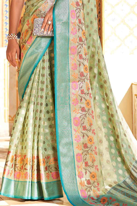 Lime Green Banarasi Saree