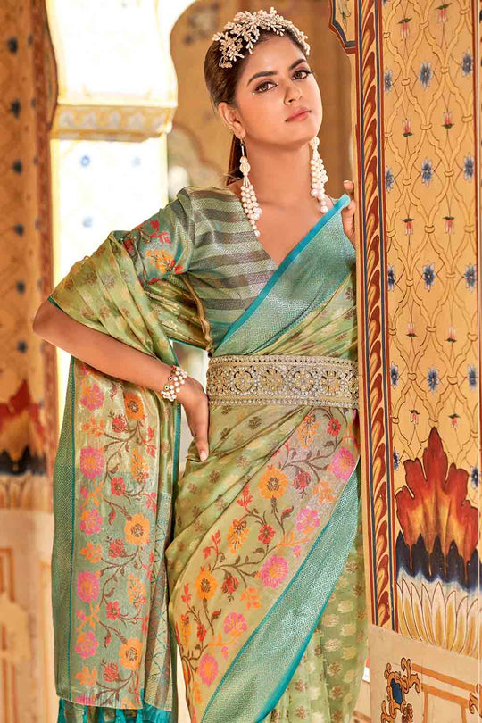 Lime Green Banarasi Saree