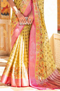 Yellow And Pink Banarasi Saree