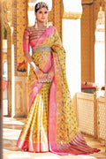 Yellow And Pink Banarasi Saree