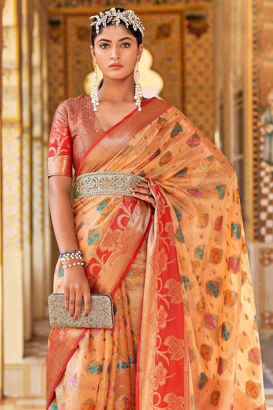 Orange And Red Banarasi Saree