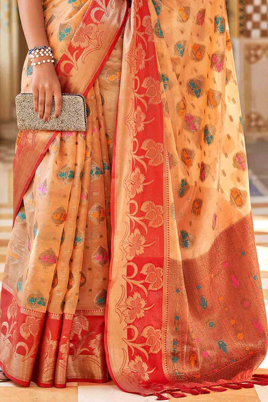 Orange And Red Banarasi Saree