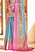 Blue And Pink Banarasi Saree