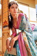 Blue And Pink Banarasi Saree