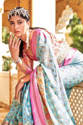 Blue And Pink Banarasi Saree