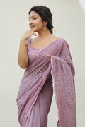 Onion Georgette Saree With Blouse Piece
