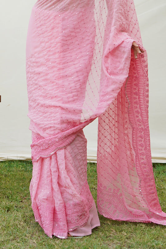 Pink Georgette Saree With Blouse Piece