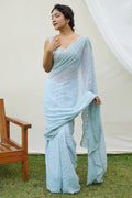 Sky Blue Georgette Saree With Blouse Piece