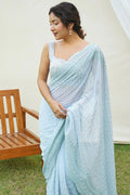 Sky Blue Georgette Saree With Blouse Piece