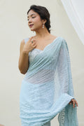 Sky Blue Georgette Saree With Blouse Piece