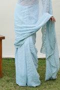 Sky Blue Georgette Saree With Blouse Piece