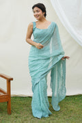 Teal Georgette Saree With Blouse Piece