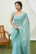 Teal Georgette Saree With Blouse Piece