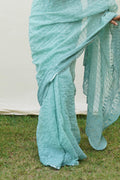 Teal Georgette Saree With Blouse Piece