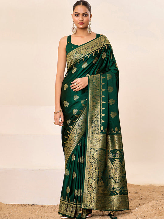 Satin Silk Banarasi Silk Saree With Blouse Piece