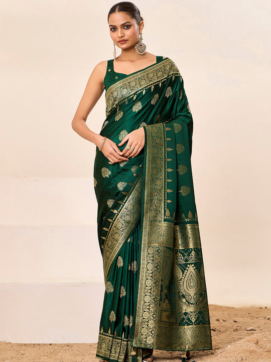 Satin Silk Banarasi Silk Saree With Blouse Piece
