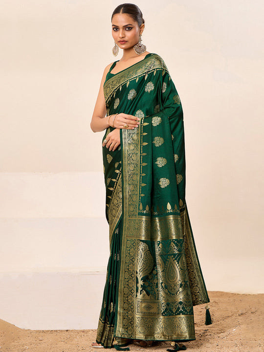 Satin Silk Banarasi Silk Saree With Blouse Piece