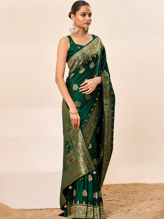 Satin Silk Banarasi Silk Saree With Blouse Piece