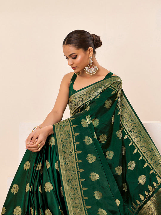 Satin Silk Banarasi Silk Saree With Blouse Piece