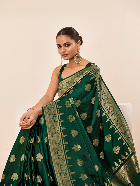 Satin Silk Banarasi Silk Saree With Blouse Piece