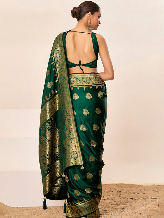 Satin Silk Banarasi Silk Saree With Blouse Piece