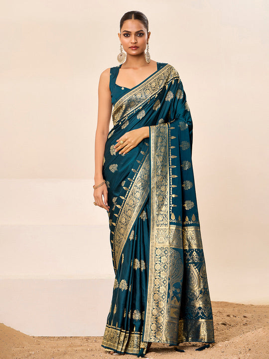 Satin Silk Banarasi Silk Saree With Blouse Piece