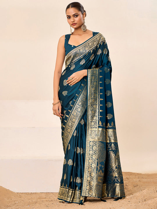 Satin Silk Banarasi Silk Saree With Blouse Piece