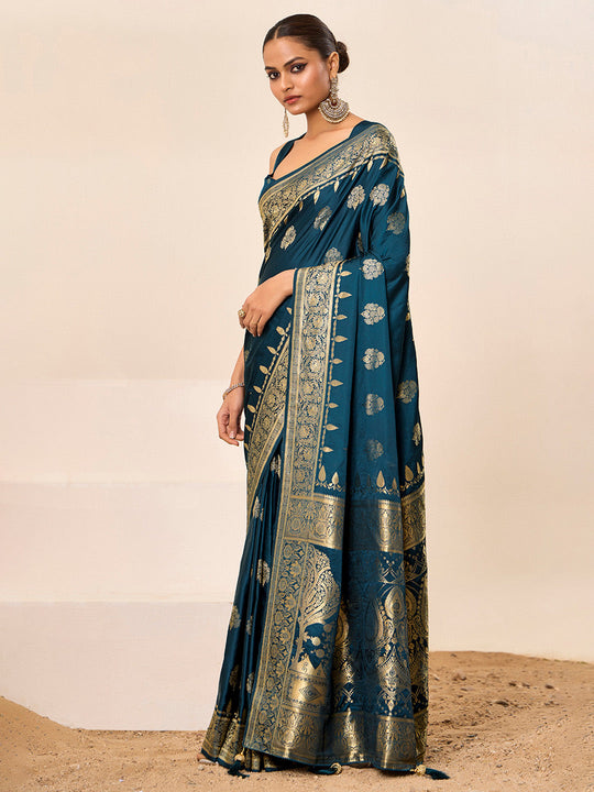 Satin Silk Banarasi Silk Saree With Blouse Piece