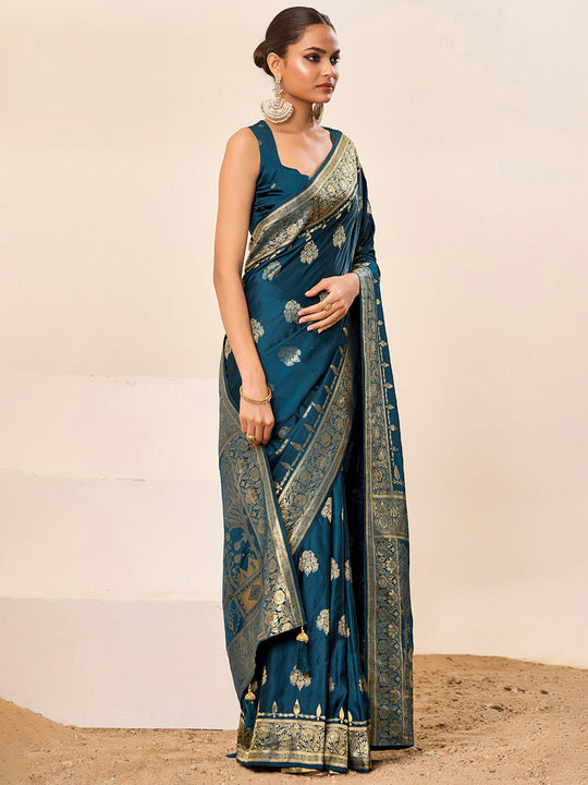Satin Silk Banarasi Silk Saree With Blouse Piece