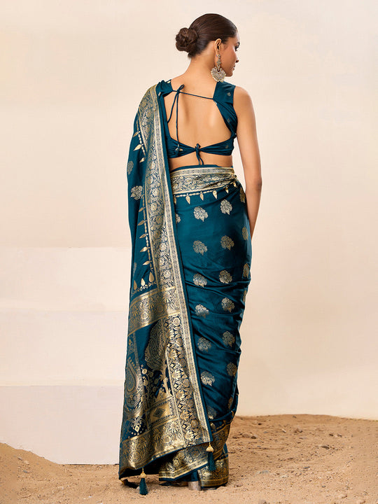 Satin Silk Banarasi Silk Saree With Blouse Piece