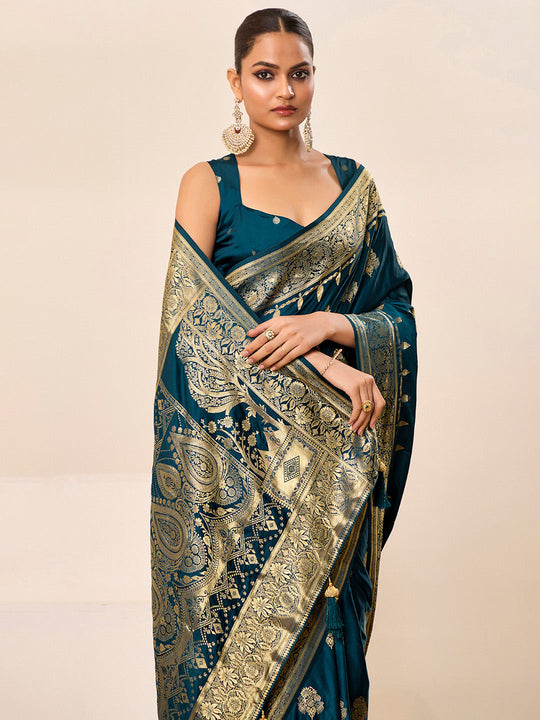 Satin Silk Banarasi Silk Saree With Blouse Piece