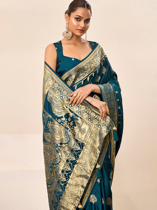 Satin Silk Banarasi Silk Saree With Blouse Piece