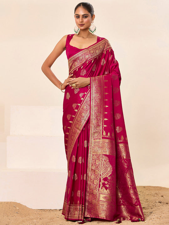 Satin Silk Banarasi Silk Saree With Blouse Piece