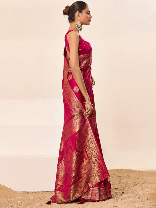 Satin Silk Banarasi Silk Saree With Blouse Piece