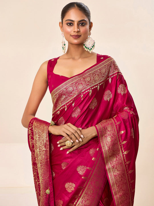 Satin Silk Banarasi Silk Saree With Blouse Piece