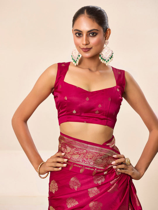 Satin Silk Banarasi Silk Saree With Blouse Piece