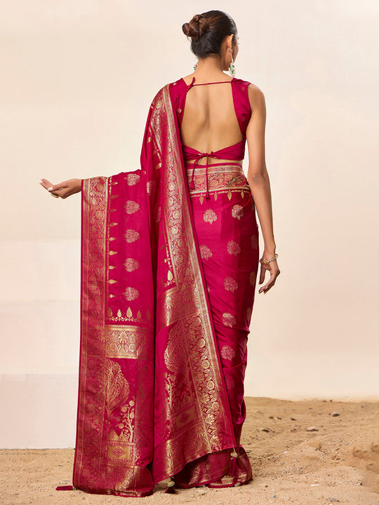 Satin Silk Banarasi Silk Saree With Blouse Piece