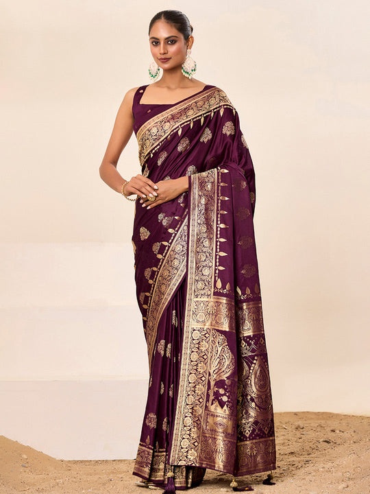 Satin Silk Banarasi Silk Saree With Blouse Piece