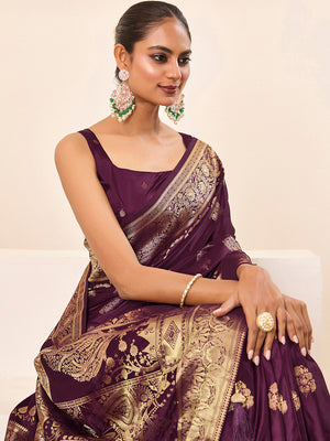 Satin Silk Banarasi Silk Saree With Blouse Piece