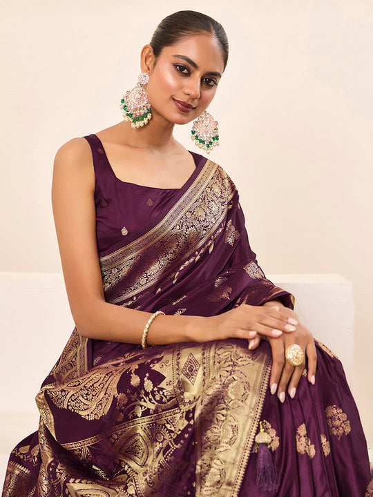 Satin Silk Banarasi Silk Saree With Blouse Piece